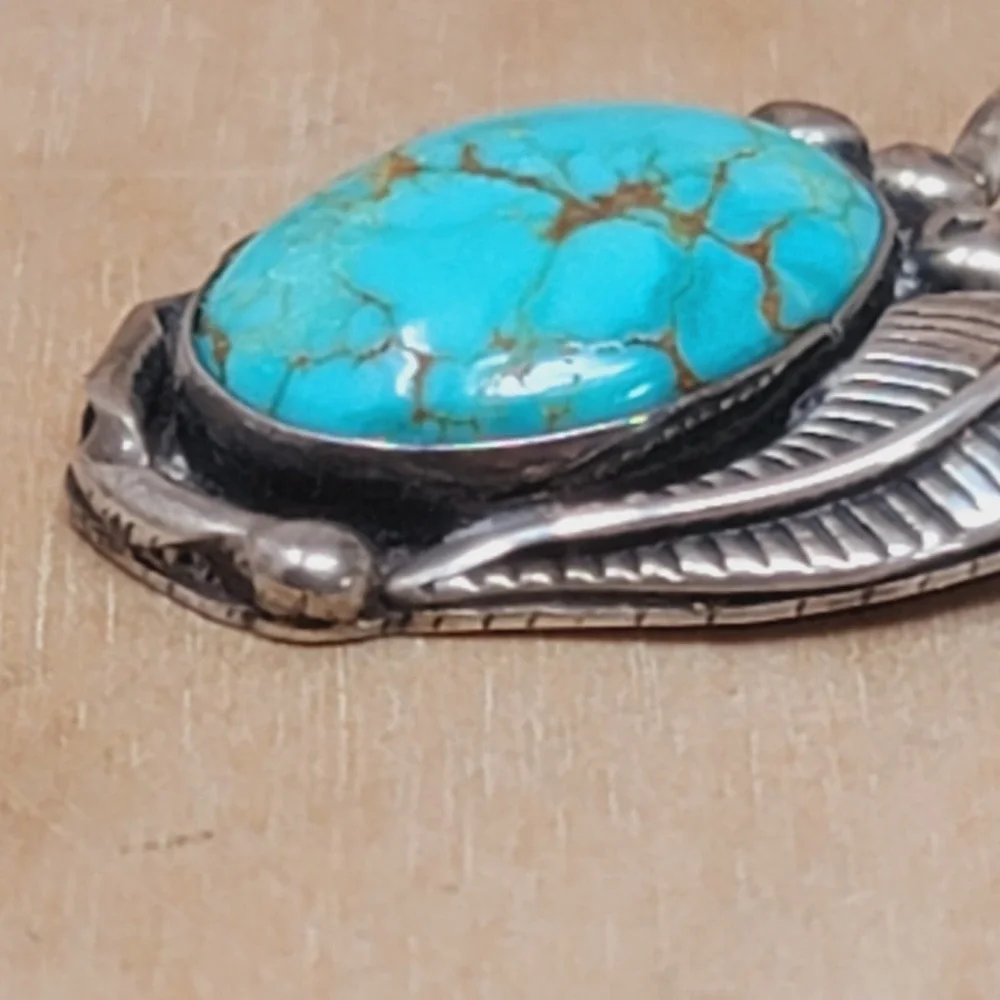 Vintage Sterling Silver Southwest Turquoise Pendant LM